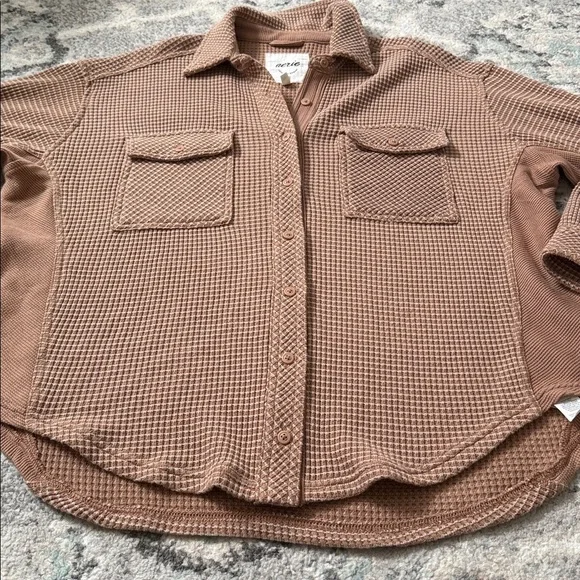 Aerie LumberJane Waffle Shirt in the color toasty - Picture 2 of 10